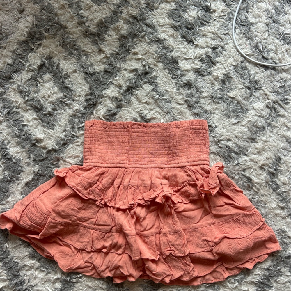 Olivaceous Coral Ruffled Mini Skirt